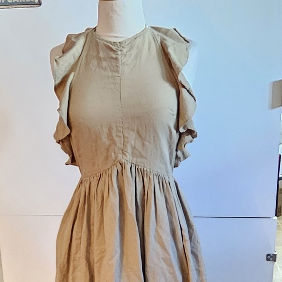 Ulla Johnson Linen Blend Cecily Ruffled Midi Dress In Khaki Size 0 - Picture 5 of 11